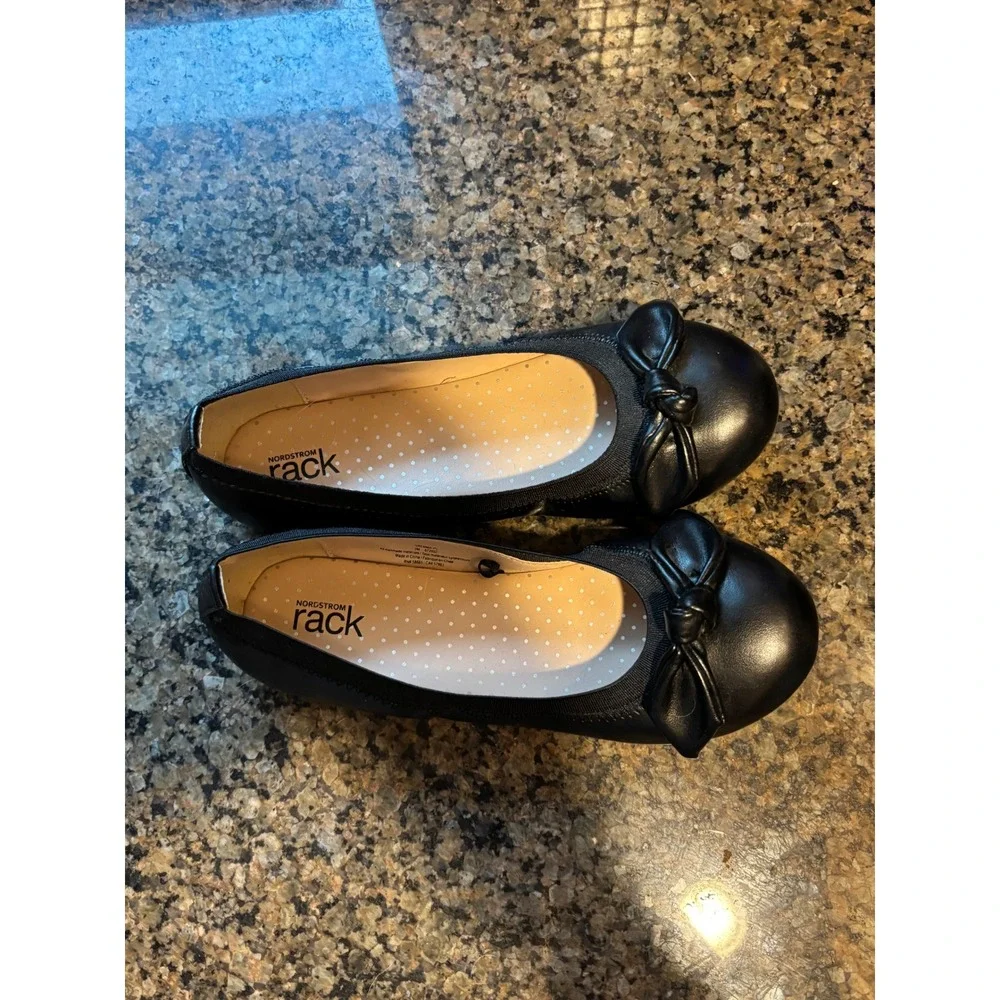 Nordstrom Rack NREMMA-PU Kids Black Bow Ballet Flats Size 3M Dress Shoes